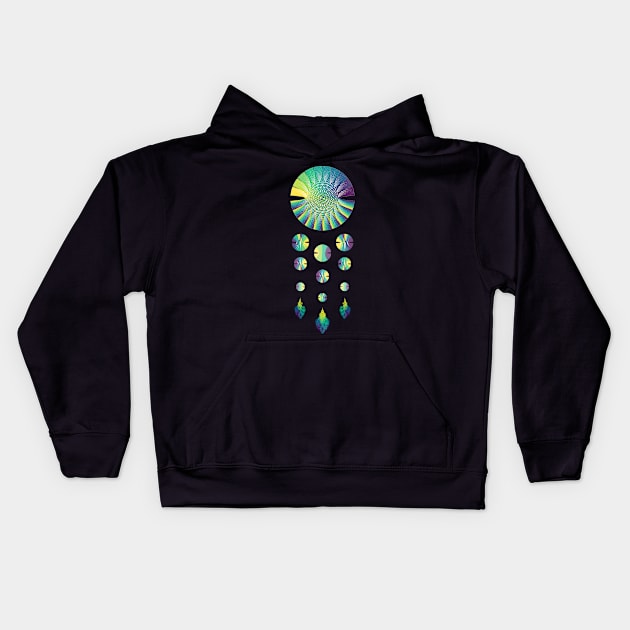 Dream Catcher | Peacock Blue Green Yellow Black Kids Hoodie by aRtVerse